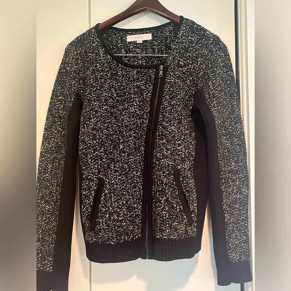 LOFT Women’s Jacket Cotton Zip Up Suit Business Grey Black MEDIUM